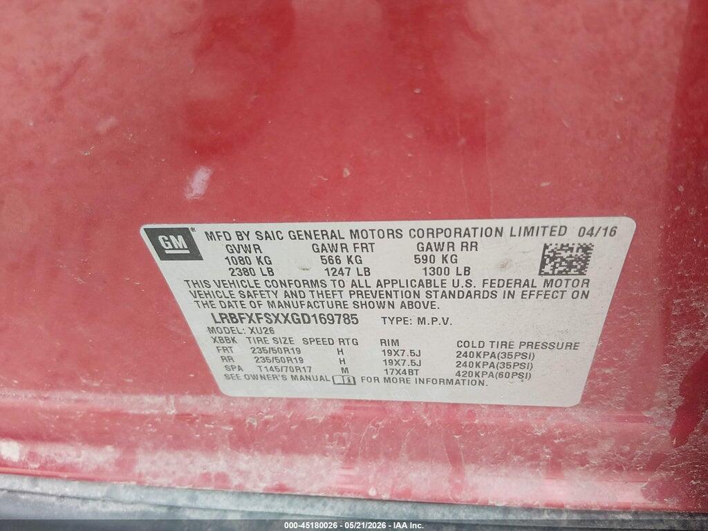 LRBFXFSXXGD169785 2016 BUICK ENVISION photo no. 9