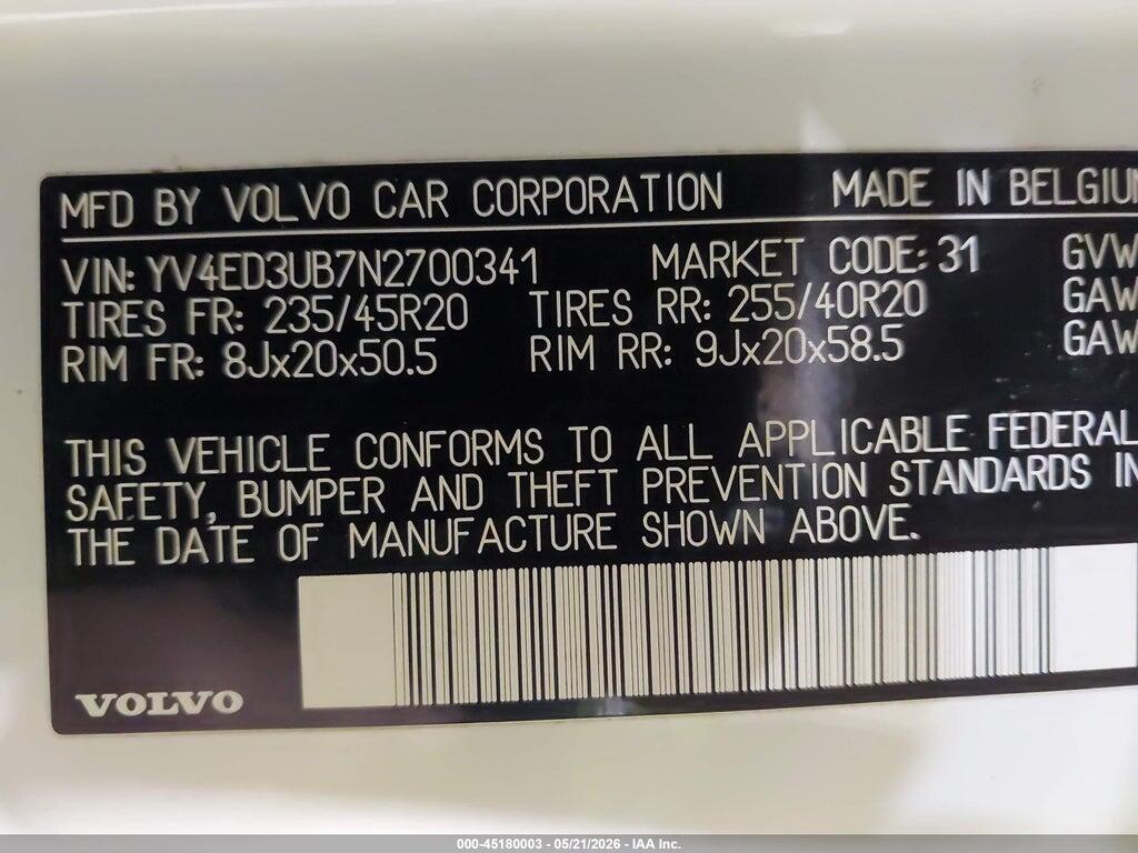 YV4ED3UB7N2700341 2022 VOLVO XC40 RECHARGE PURE ELECTRIC photo no. 9