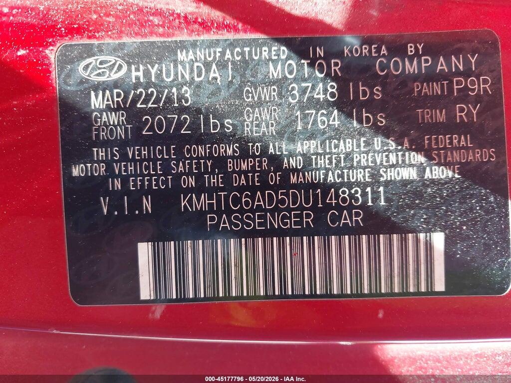 KMHTC6AD5DU148311 2013 HYUNDAI VELOSTER photo no. 9