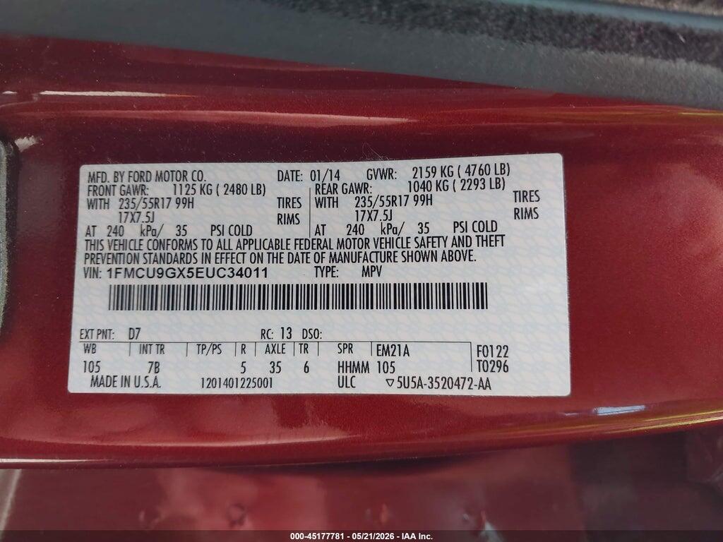1FMCU9GX5EUC34011 2014 FORD ESCAPE photo no. 9