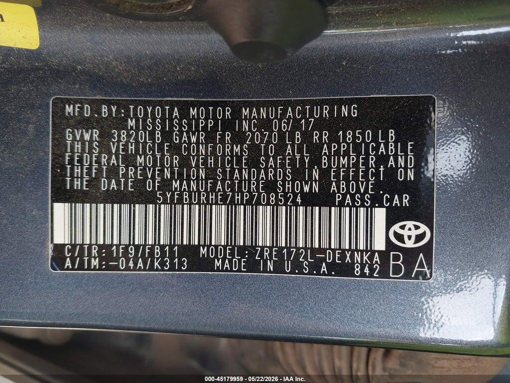5YFBURHE7HP708524 2017 TOYOTA COROLLA photo no. 9