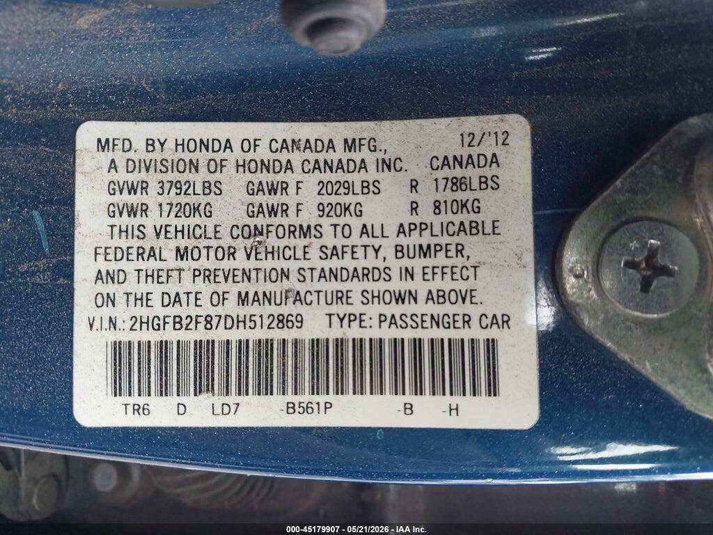2HGFB2F87DH512869 2013 HONDA CIVIC photo no. 9