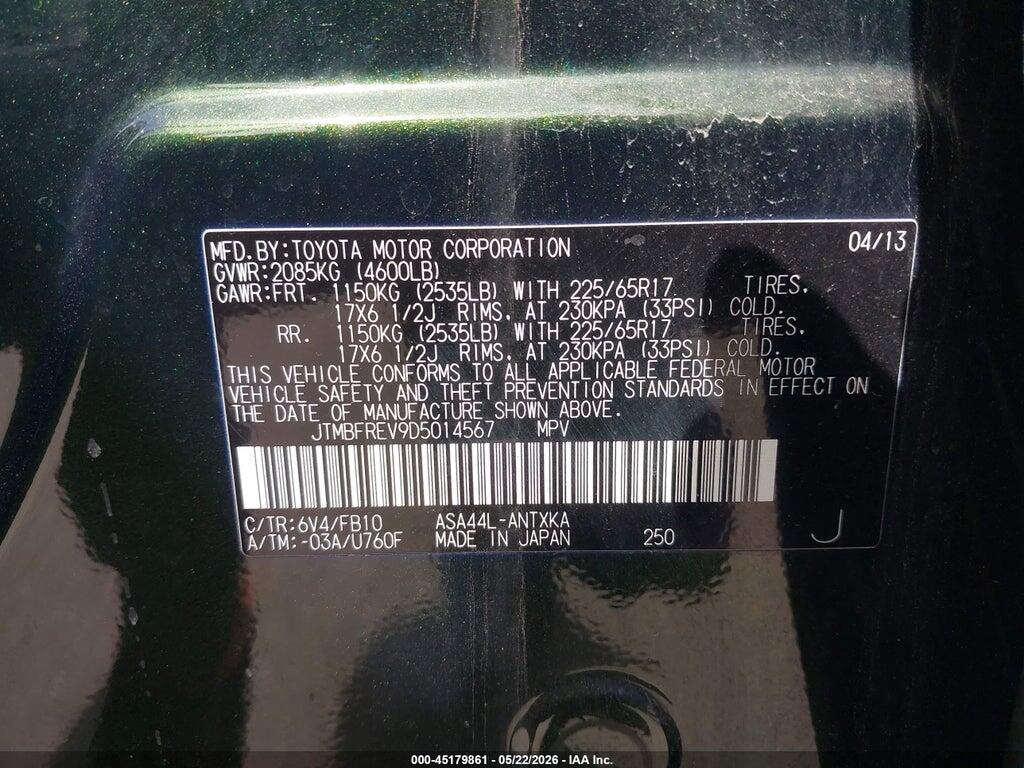 JTMBFREV9D5014567 2013 TOYOTA RAV4 photo no. 9