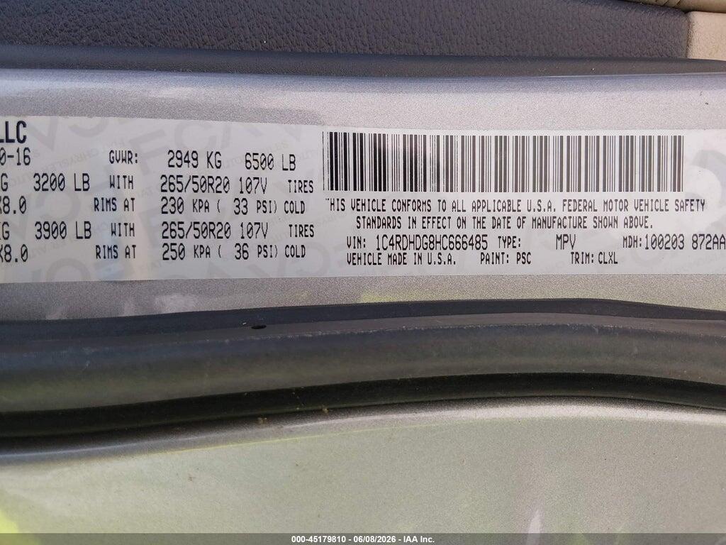 1C4RDHDG8HC666485 2017 DODGE DURANGO photo no. 9