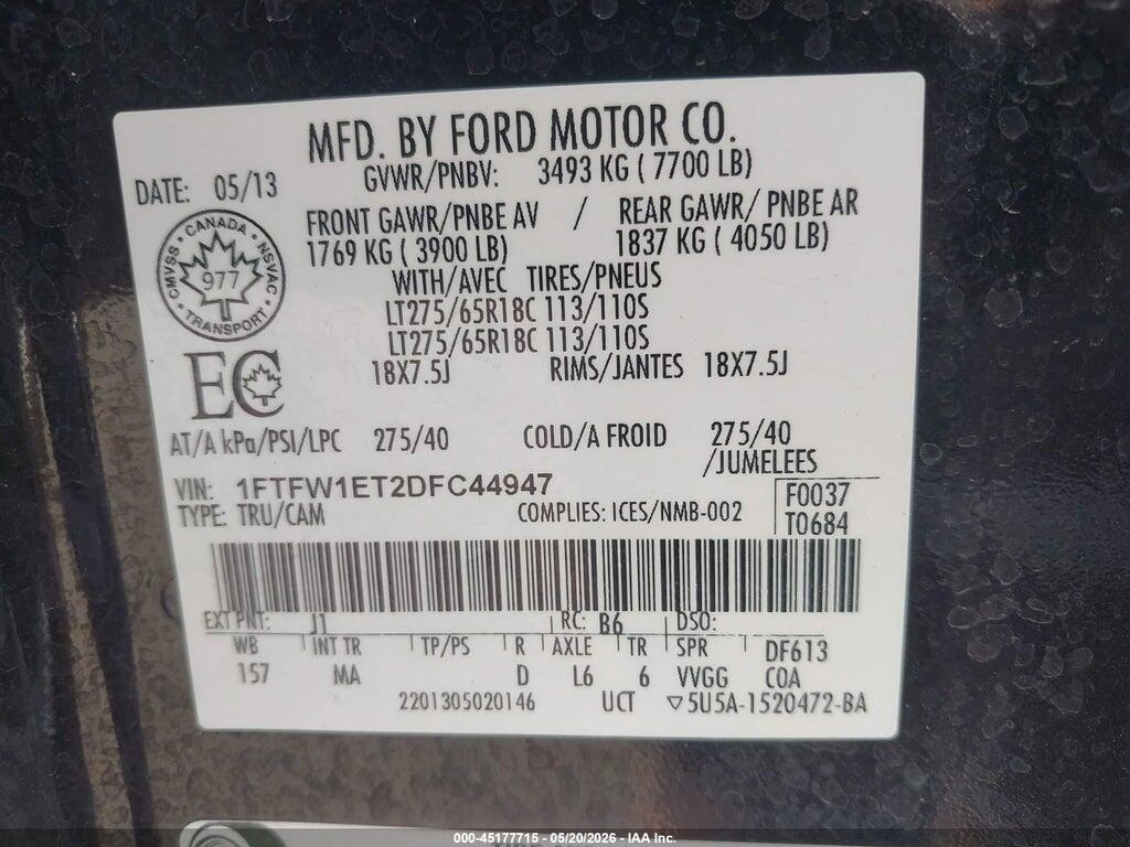 1FTFW1ET2DFC44947 2013 FORD F-150 photo no. 9