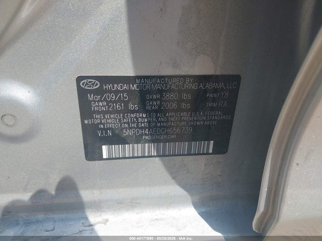 5NPDH4AE0GH656739 2016 HYUNDAI ELANTRA photo no. 9