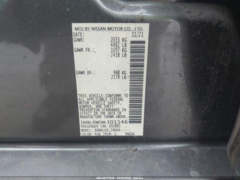 1N4BL4DW5NN301546 2022 NISSAN ALTIMA photo no. 9