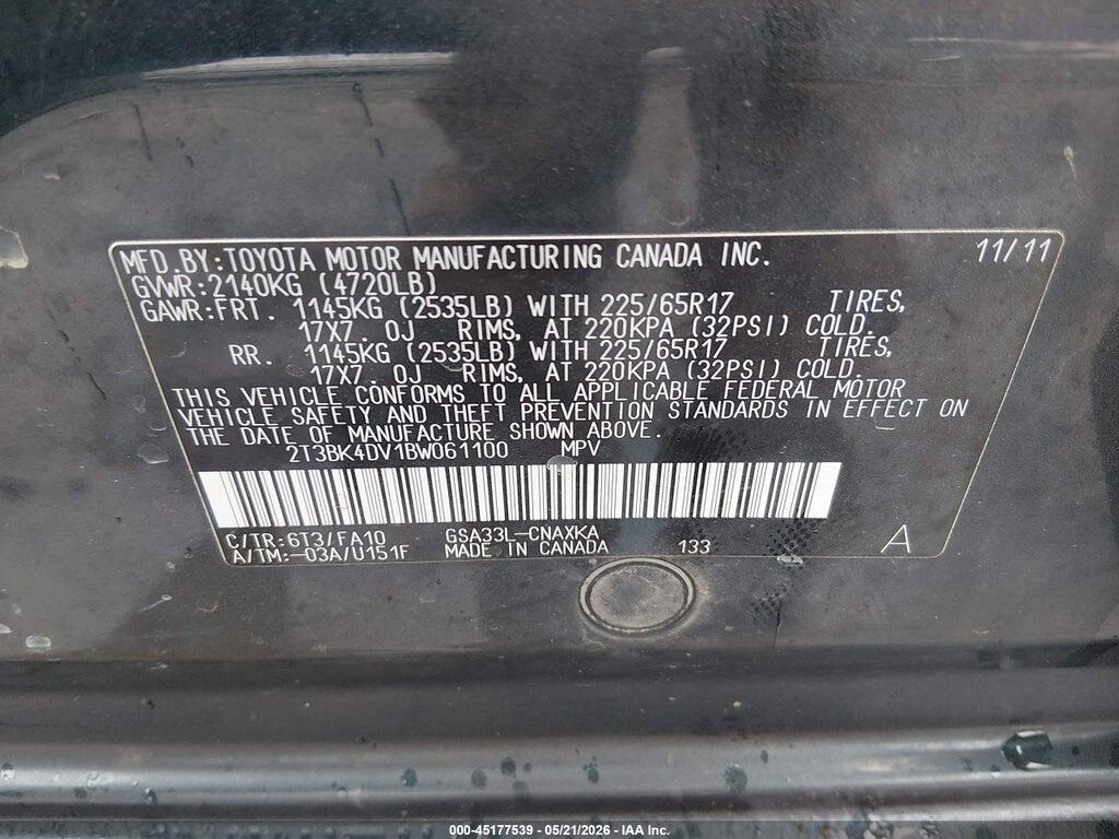 2T3BK4DV1BW061100 2011 TOYOTA RAV4 photo no. 9