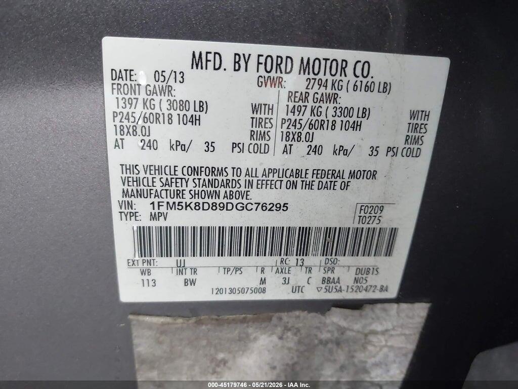 1FM5K8D89DGC76295 2013 FORD EXPLORER photo no. 9