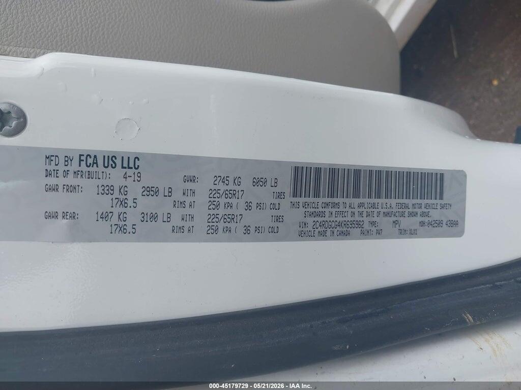 2C4RDGCG4KR695962 2019 DODGE GRAND CARAVAN photo no. 9