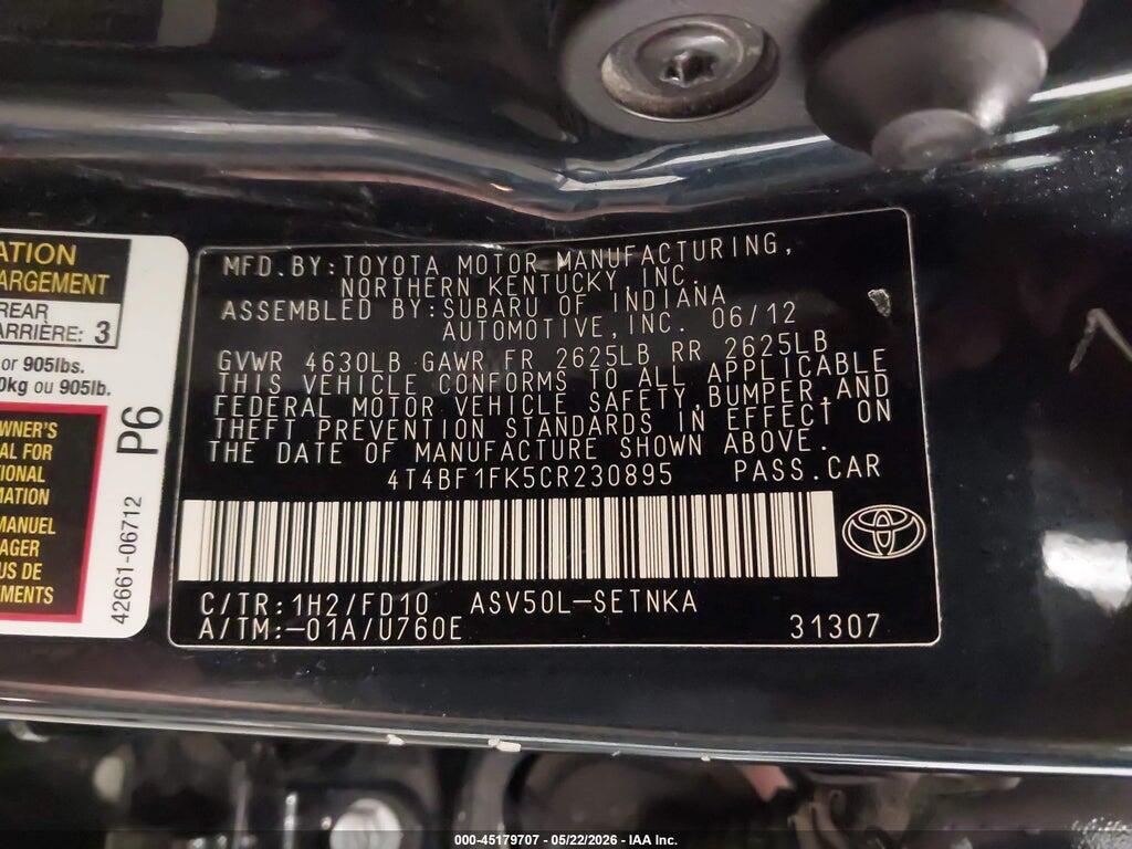 4T4BF1FK5CR230895 2012 TOYOTA CAMRY photo no. 9