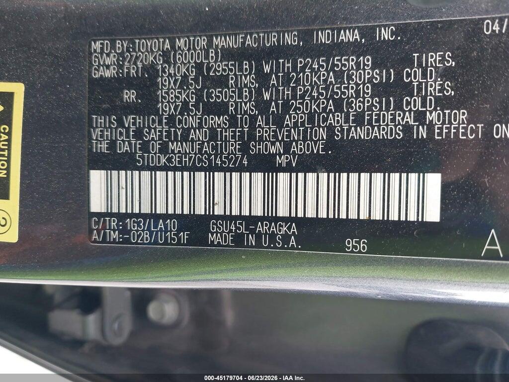 5TDDK3EH7CS145274 2012 TOYOTA HIGHLANDER photo no. 9