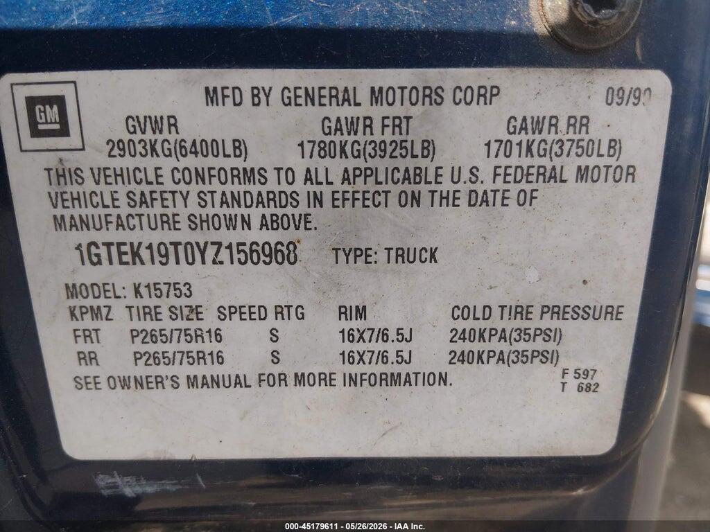 1GTEK19T0YZ156968 2000 GMC SIERRA 1500 photo no. 9