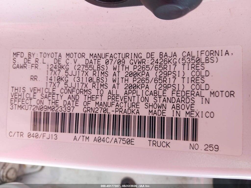 3TMKU72N09M023397 2009 TOYOTA TACOMA photo no. 9
