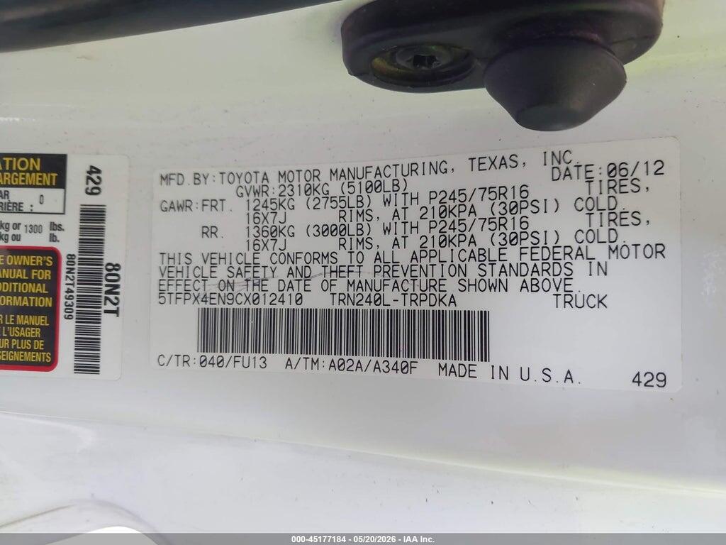 5TFPX4EN9CX012410 2012 TOYOTA TACOMA photo no. 9