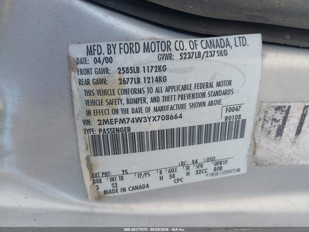 2MEFM74W3YX708664 2000 MERCURY GRAND MARQUIS photo no. 9