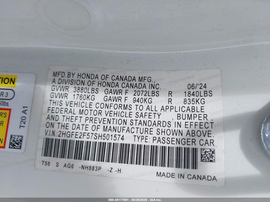 2HGFE2F57SH501574 2025 HONDA CIVIC photo no. 9