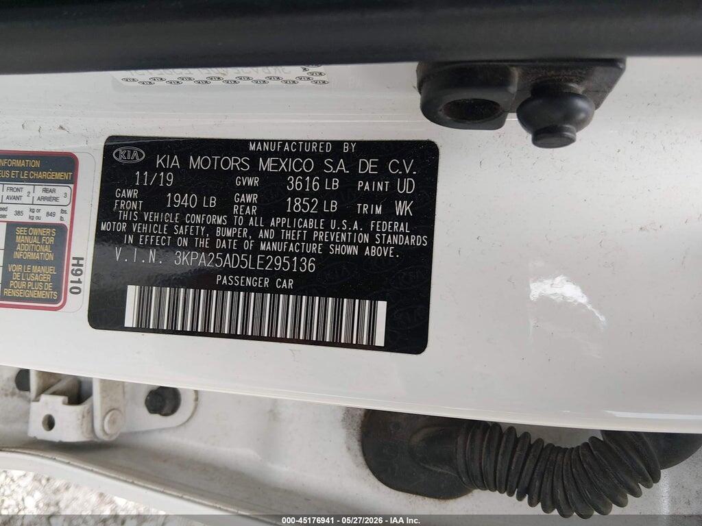 3KPA25AD5LE295136 2020 KIA RIO 5-DOOR photo no. 9