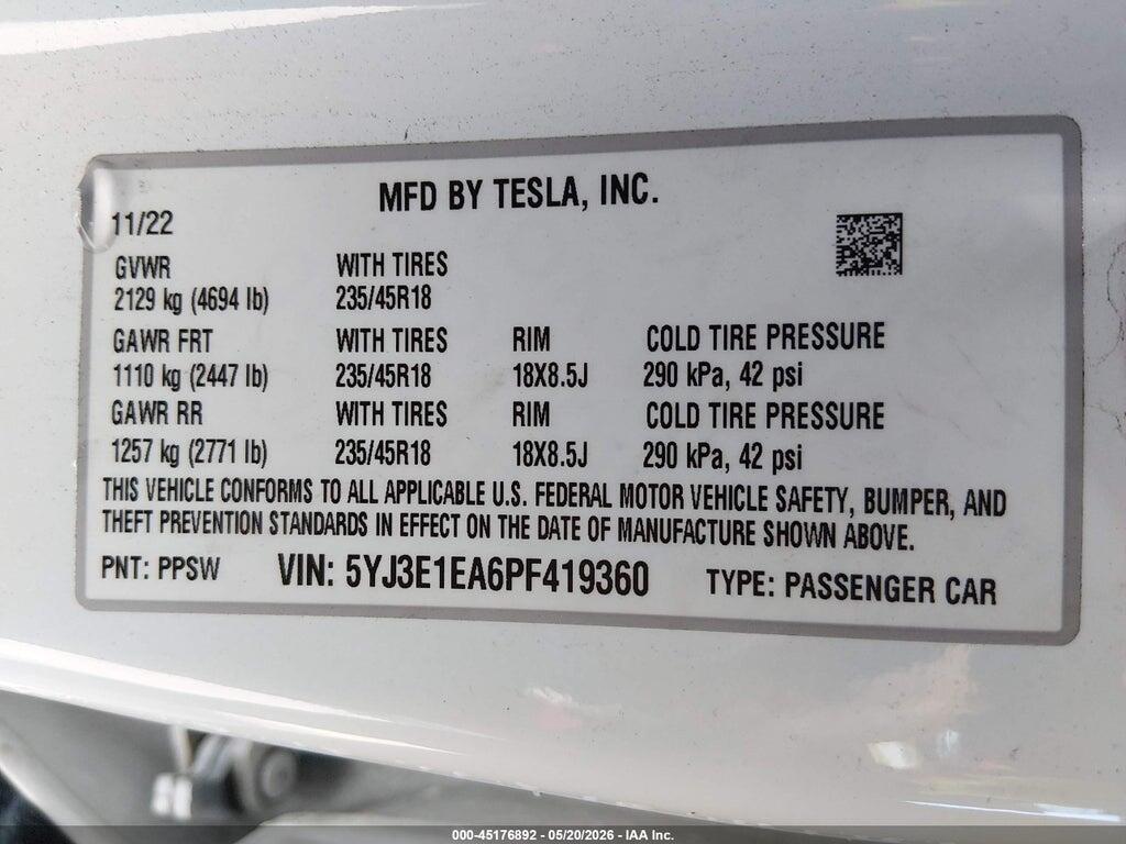 5YJ3E1EA6PF419360 2023 TESLA MODEL 3 photo no. 8