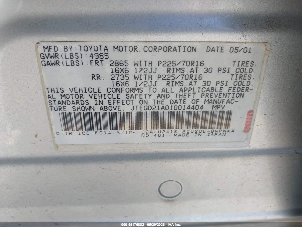 JTEGD21A010014404 2001 TOYOTA HIGHLANDER photo no. 9