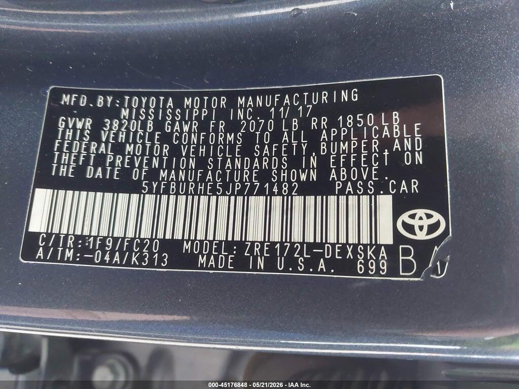 5YFBURHE5JP771482 2018 TOYOTA COROLLA photo no. 9