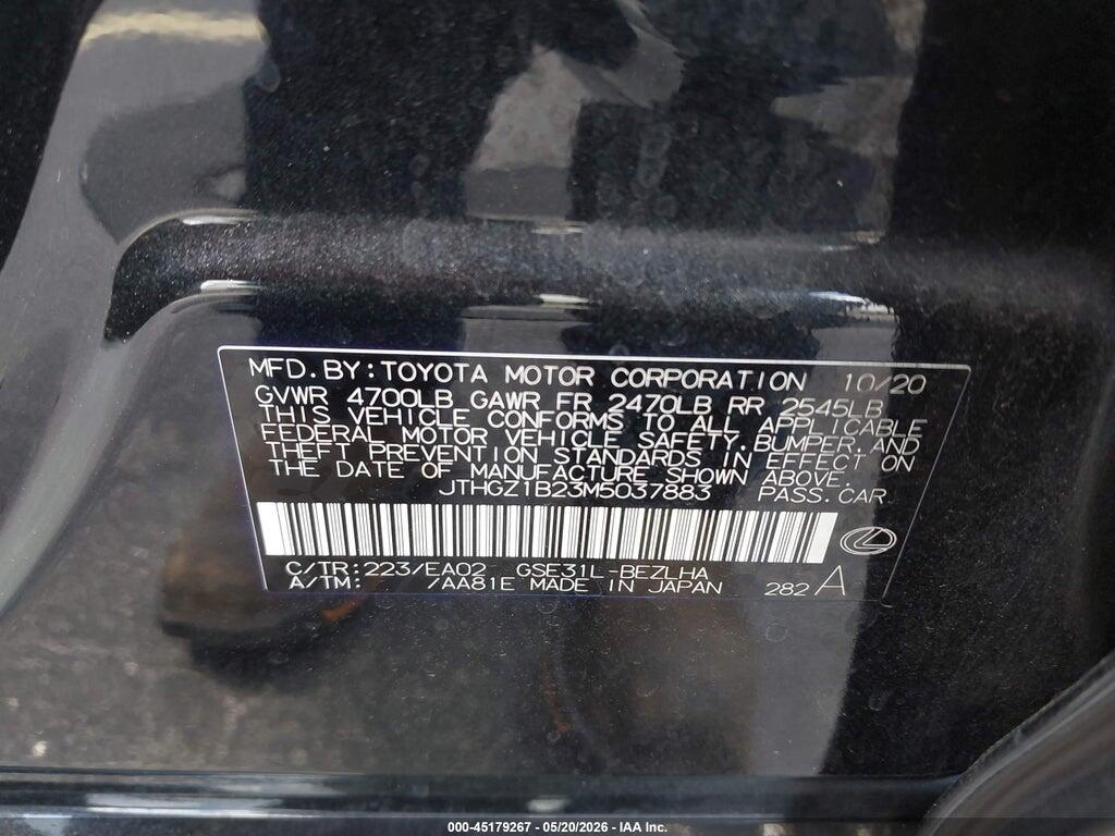 JTHGZ1B23M5037883 2021 LEXUS IS 350 photo no. 9