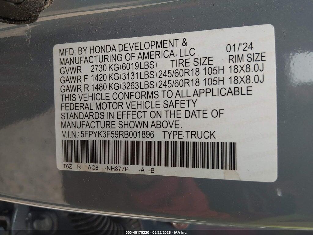 5FPYK3F59RB001896 2024 HONDA RIDGELINE photo no. 9