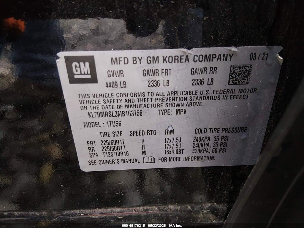 KL79MRSL3MB163756 2021 CHEVROLET TRAILBLAZER photo no. 9