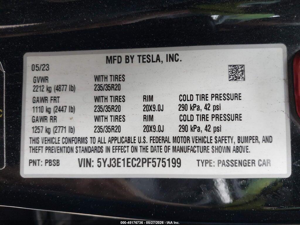 5YJ3E1EC2PF575199 2023 TESLA MODEL 3 photo no. 9