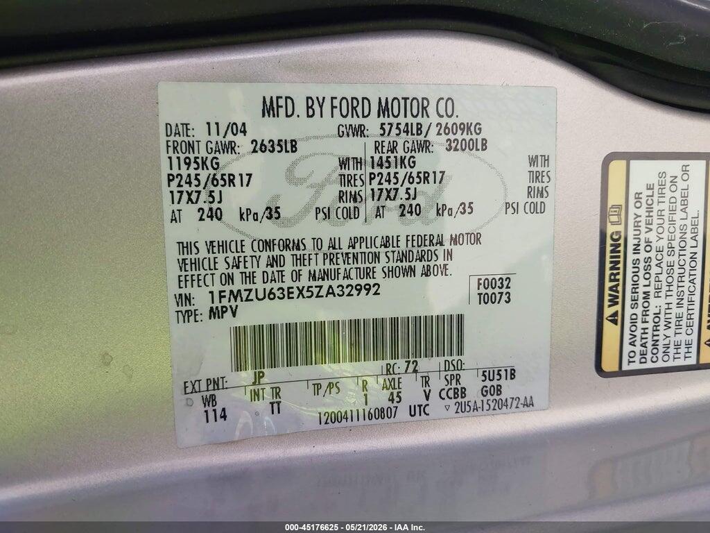 1FMZU63EX5ZA32992 2005 FORD EXPLORER photo no. 9