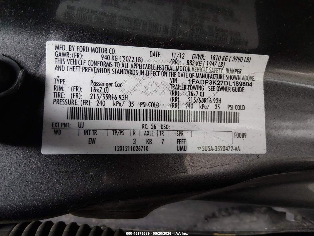 1FADP3K27DL189804 2013 FORD FOCUS photo no. 9