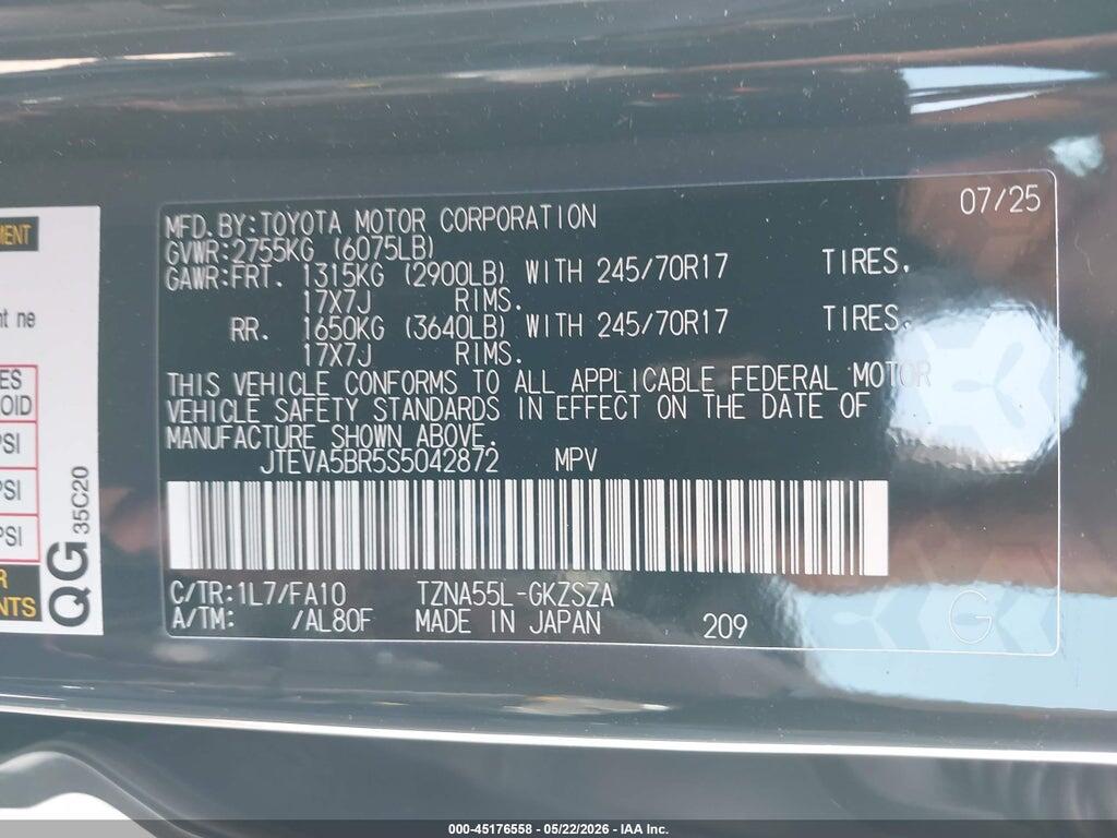 JTEVA5BR5S5042872 2025 TOYOTA 4RUNNER photo no. 9