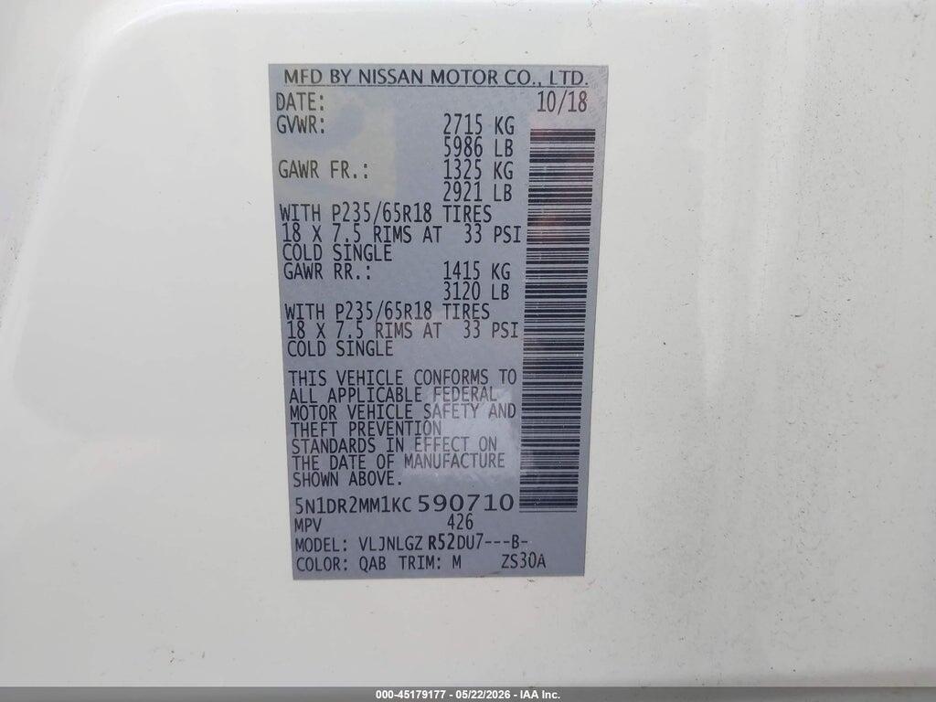 5N1DR2MM1KC590710 2019 NISSAN PATHFINDER photo no. 9