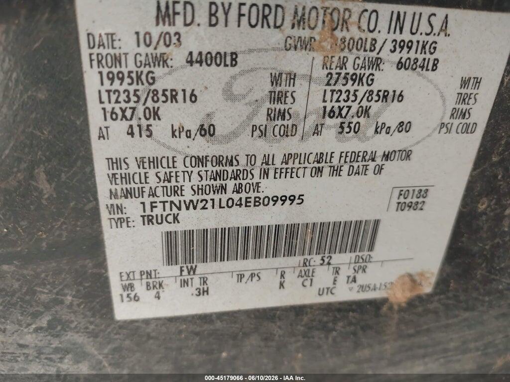 1FTNW21L04EB09995 2004 FORD F-250 photo no. 9