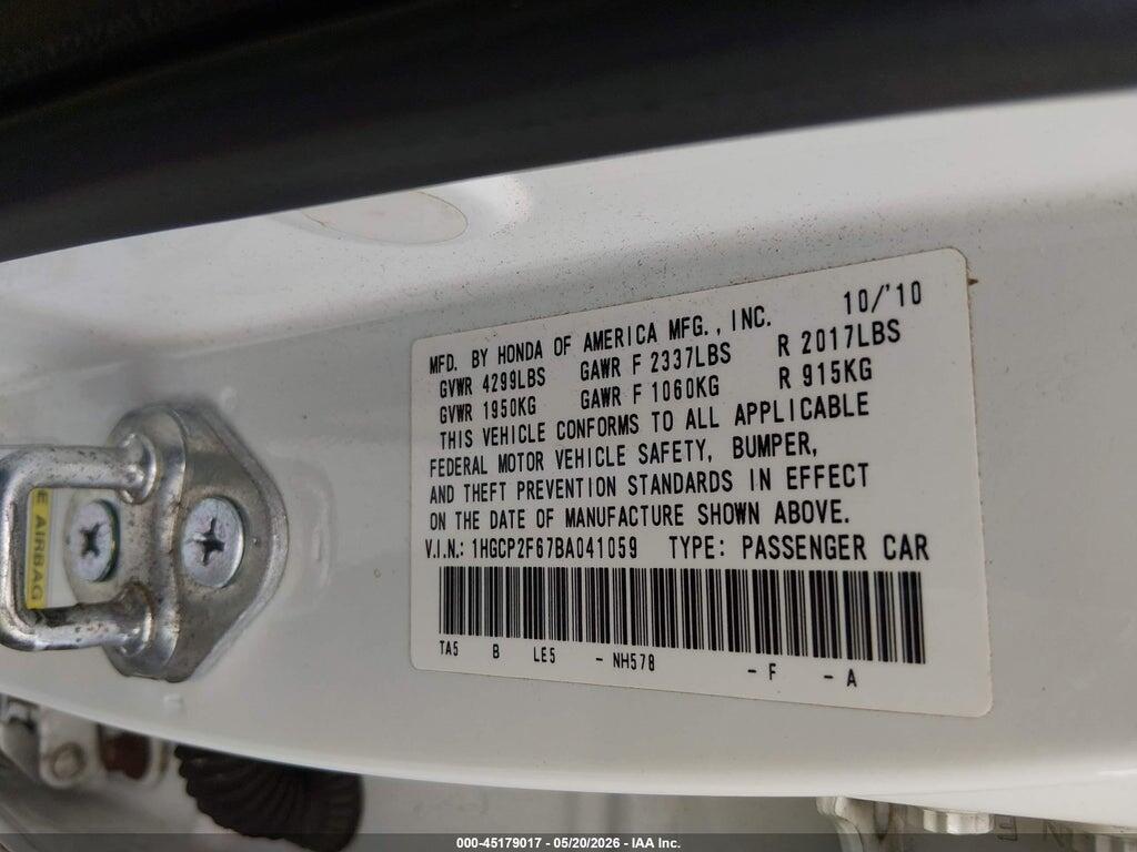 1HGCP2F67BA041059 2011 HONDA ACCORD photo no. 9