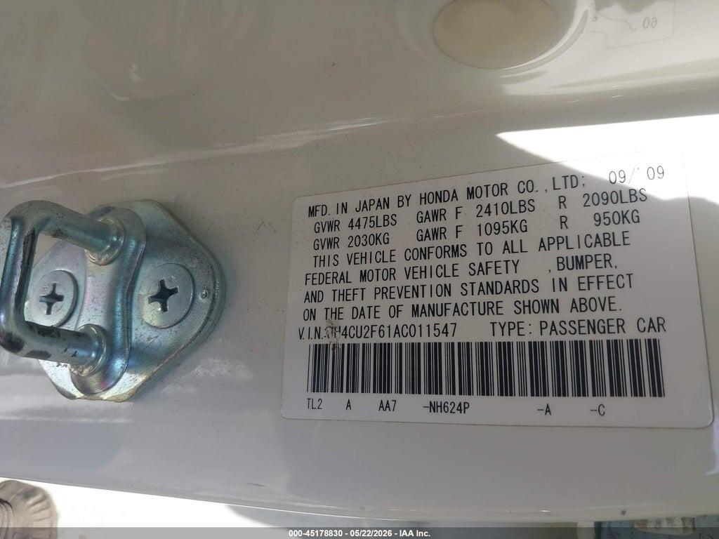 JH4CU2F61AC011547 2010 ACURA TSX photo no. 9
