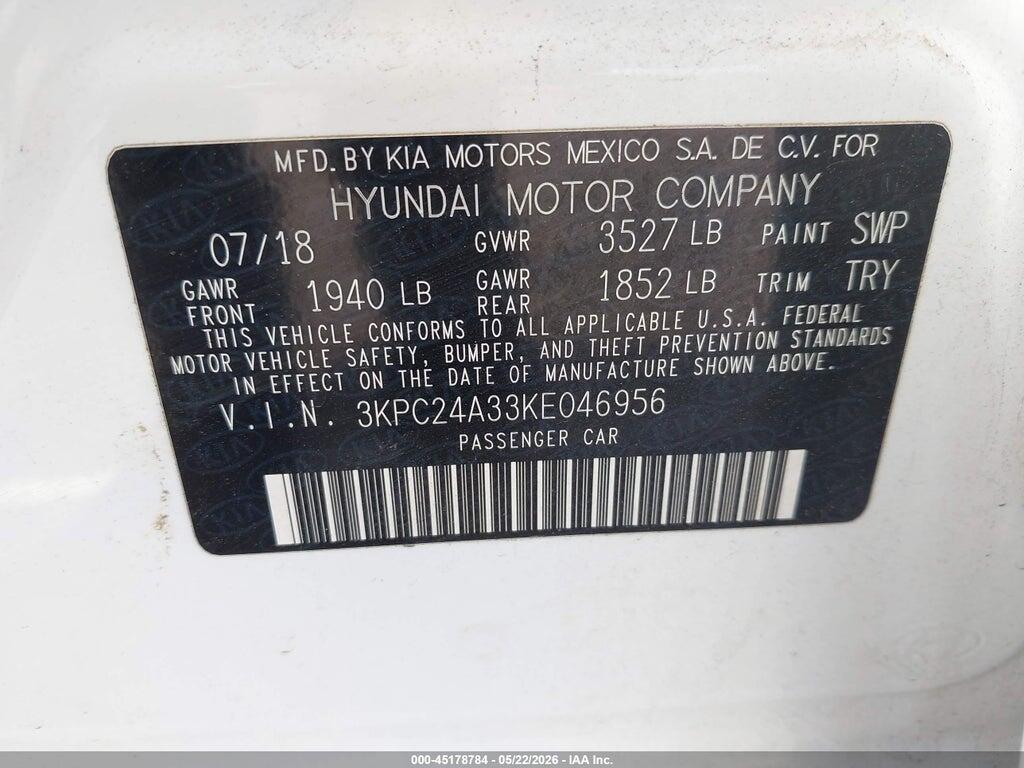 3KPC24A33KE046956 2019 HYUNDAI ACCENT photo no. 9