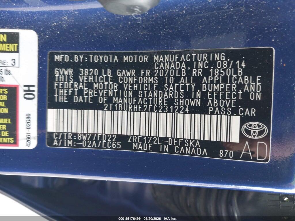 2T1BURHE2FC231224 2015 TOYOTA COROLLA photo no. 9