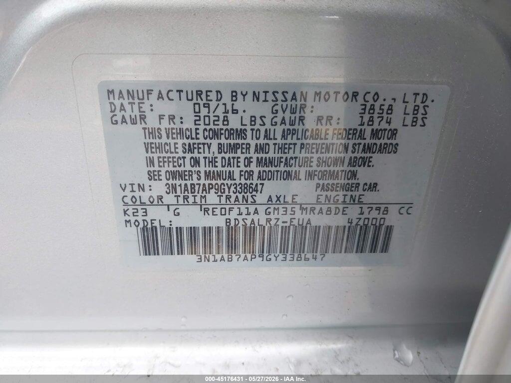 3N1AB7AP9GY338647 2016 NISSAN SENTRA photo no. 9