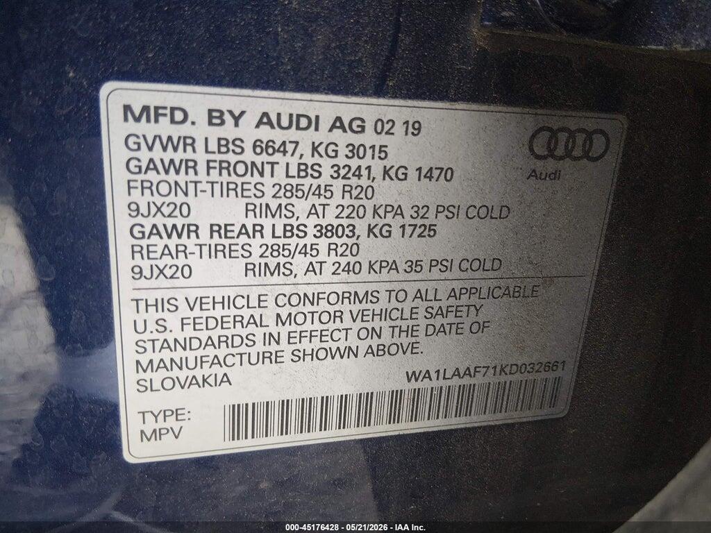 WA1LAAF71KD032661 2019 AUDI Q7 photo no. 9