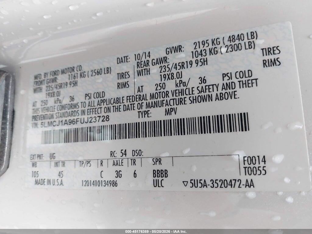 5LMCJ1A96FUJ23728 2015 LINCOLN MKC photo no. 9