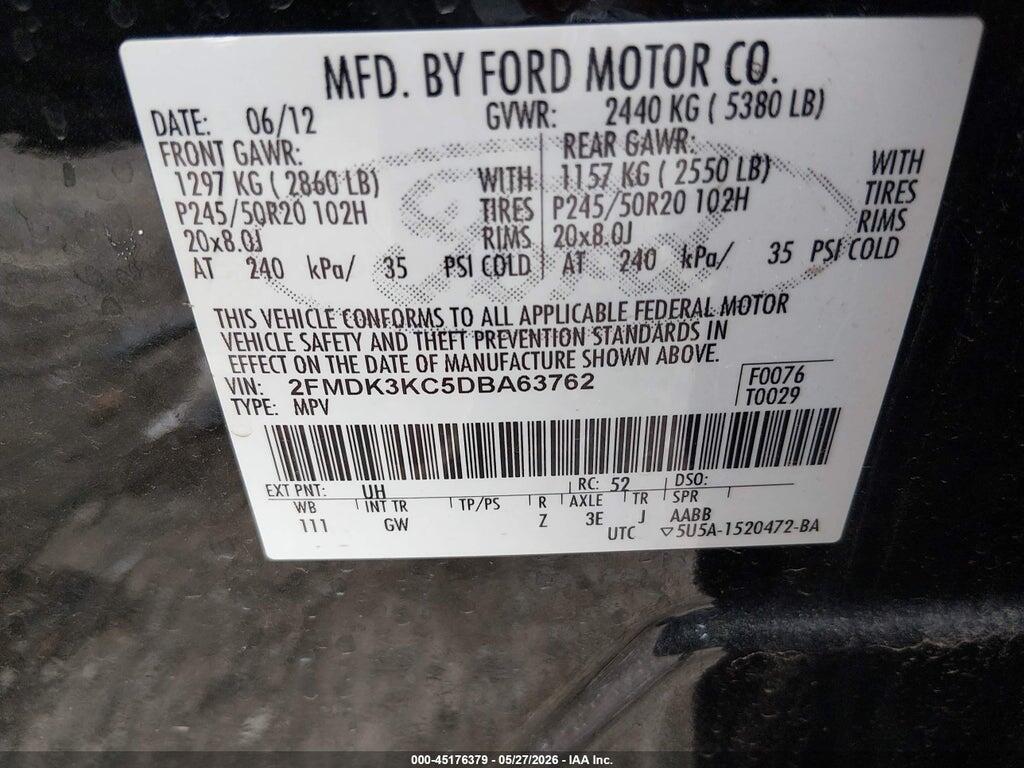 2FMDK3KC5DBA63762 2013 FORD EDGE photo no. 9