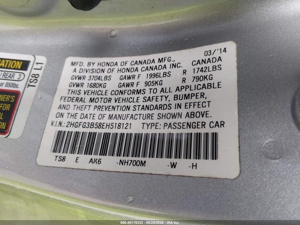 2HGFG3B58EH518121 2014 HONDA CIVIC photo no. 9
