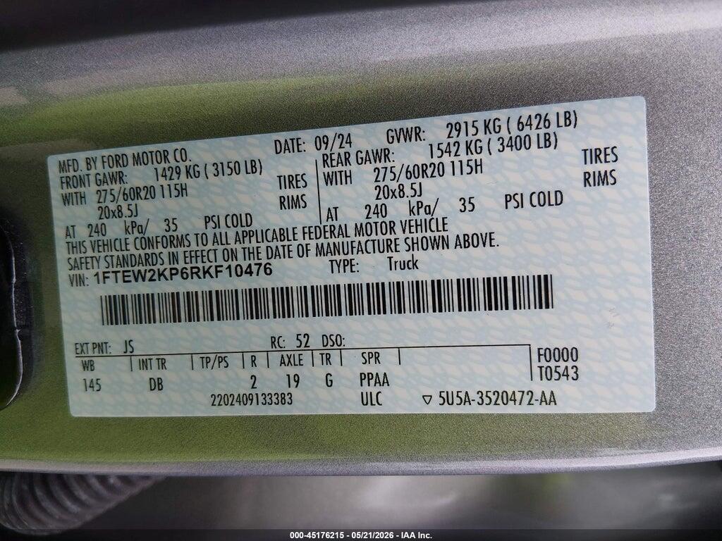 1FTEW2KP6RKF10476 2024 FORD F-150 photo no. 9