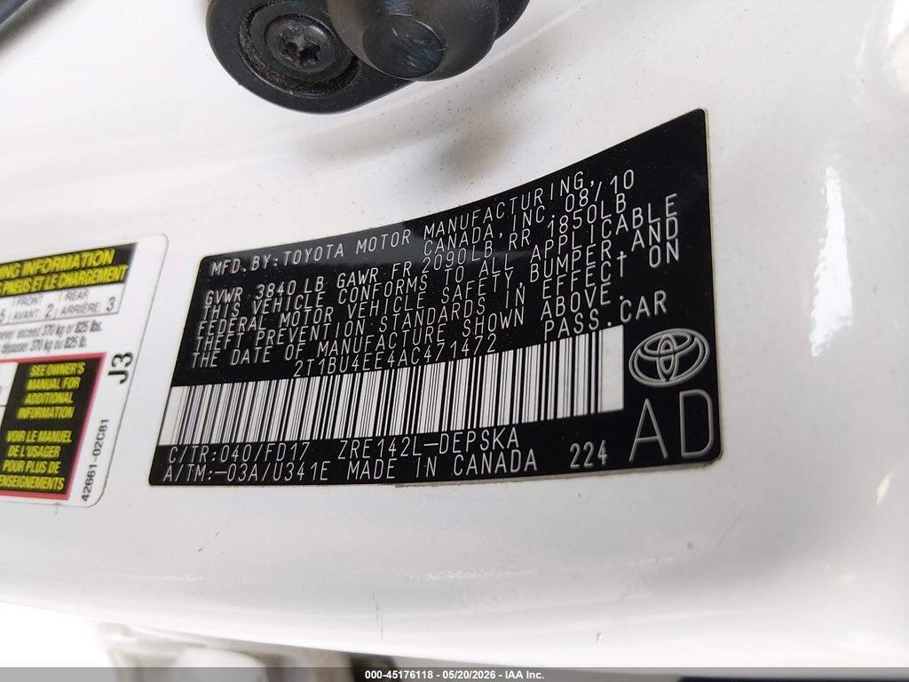 2T1BU4EE4AC471472 2010 TOYOTA COROLLA photo no. 9