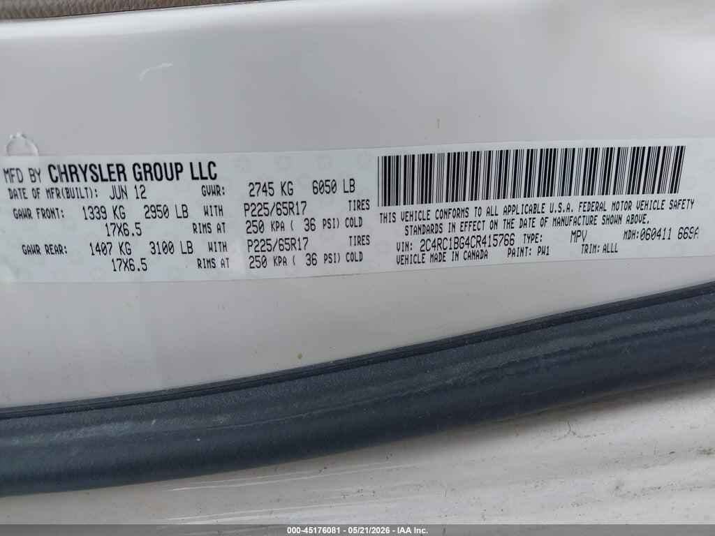 2C4RC1BG4CR415766 2012 CHRYSLER TOWN & COUNTRY photo no. 9