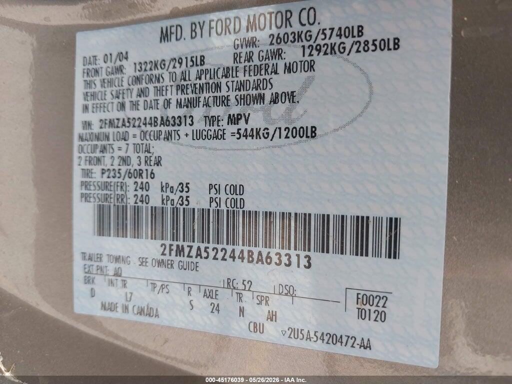 2FMZA52244BA63313 2004 FORD FREESTAR photo no. 9