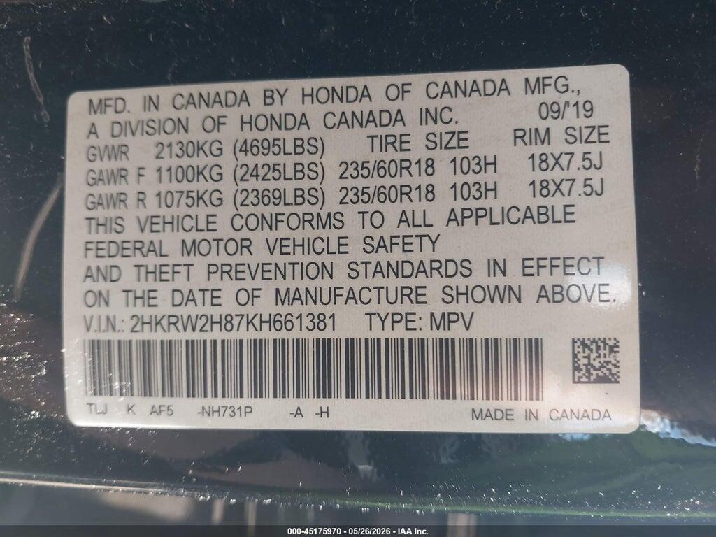 2HKRW2H87KH661381 2019 HONDA CR-V photo no. 9