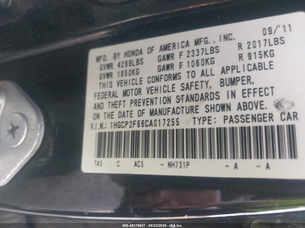 1HGCP2F66CA017255 2012 HONDA ACCORD photo no. 9