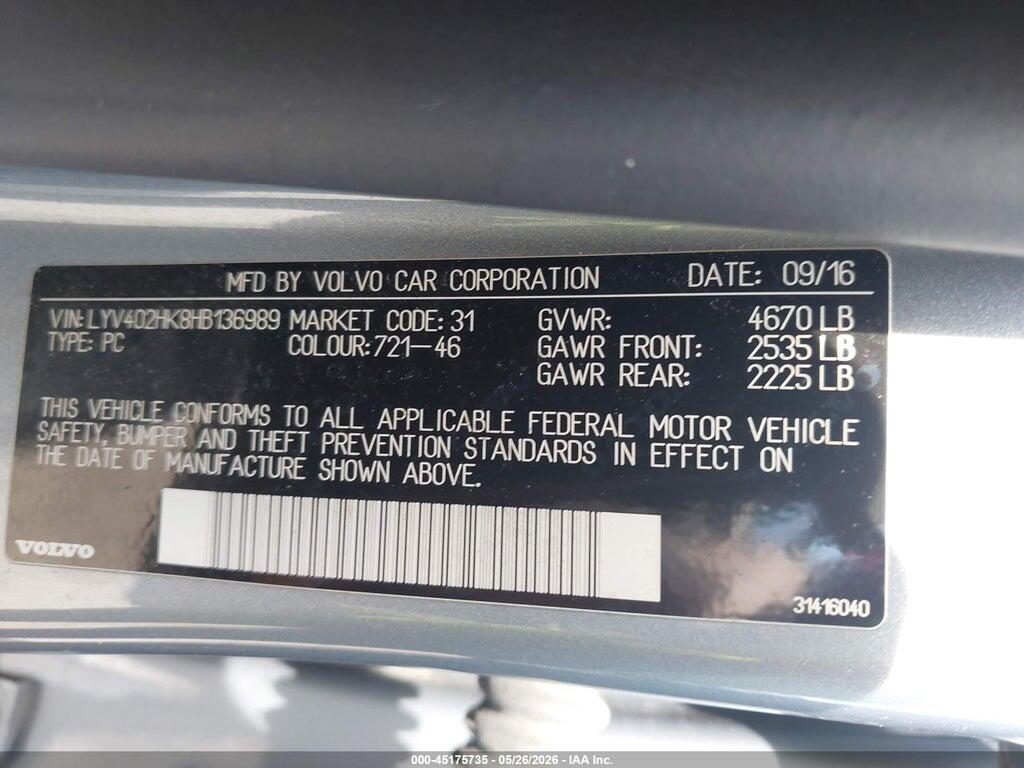 LYV402HK8HB136989 2017 VOLVO S60 INSCRIPTION photo no. 9